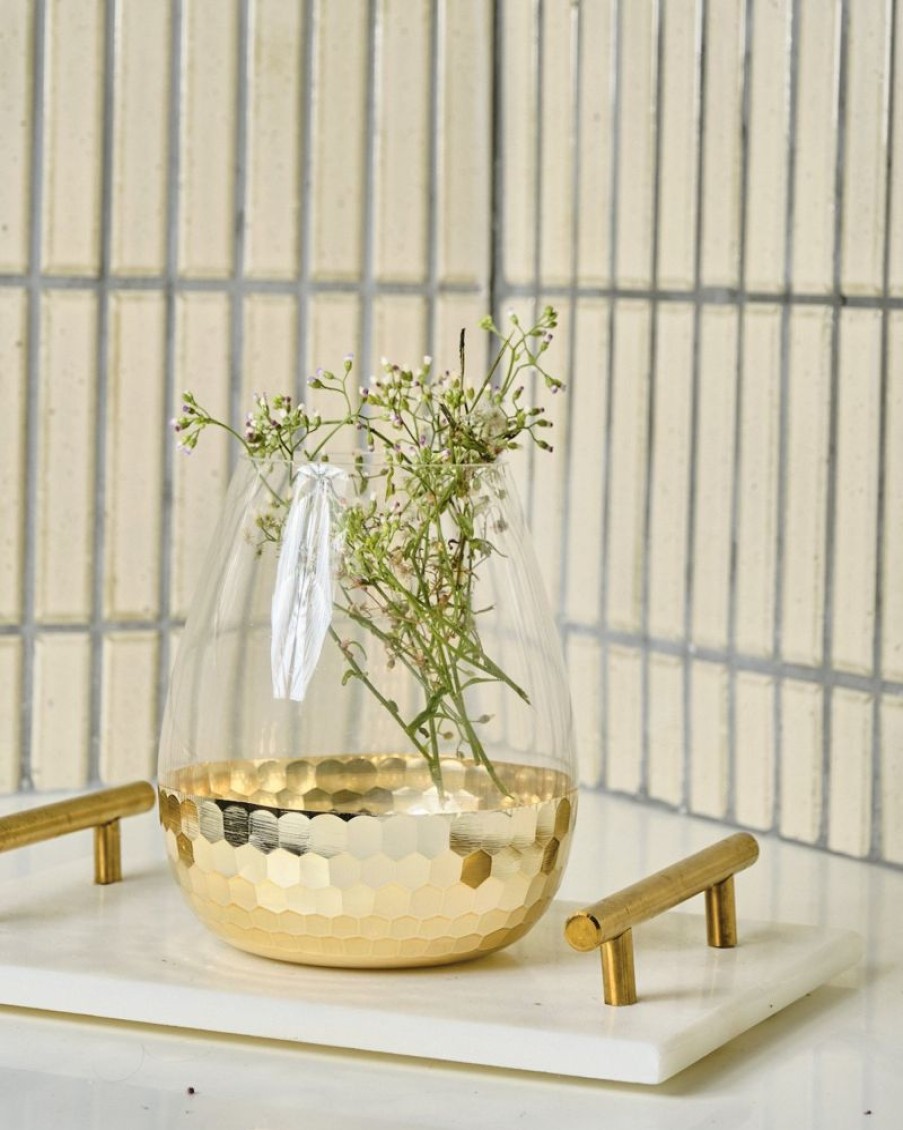 Decor Crane Living | Kamala Hammered Gold Bottom Vases - Small Teardrop