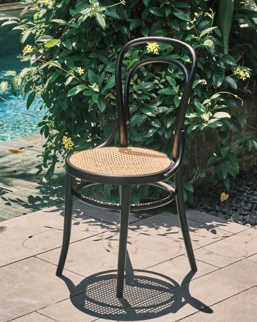 Furniture Crane Living | Bentwood Chair - Black With Rattan Seat