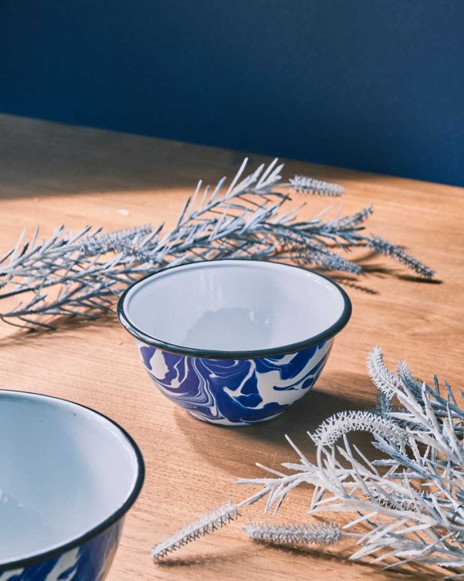 Homewares Crane Living | Blue Marbled Enamel Bowl - Small