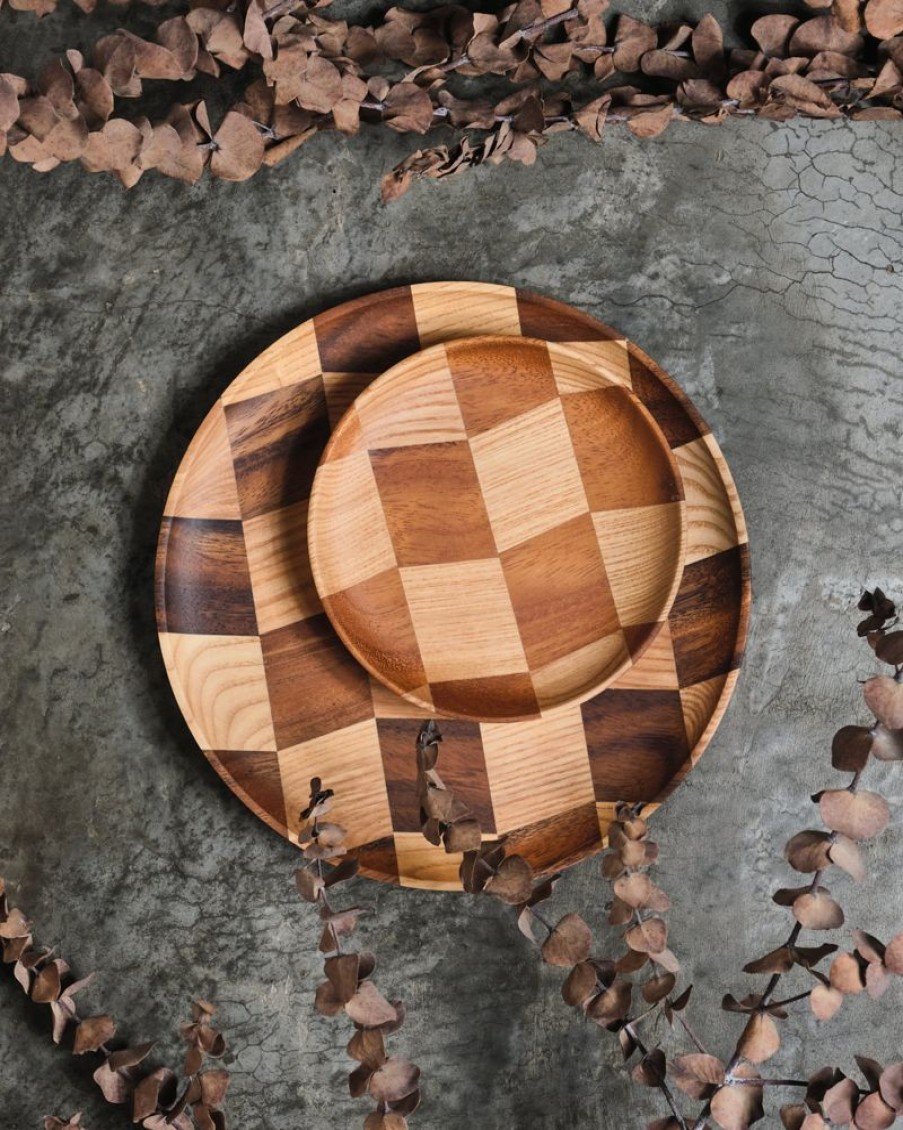 Homewares Crane Living | Hayes Zig Zag Checkerboard Wooden Plate