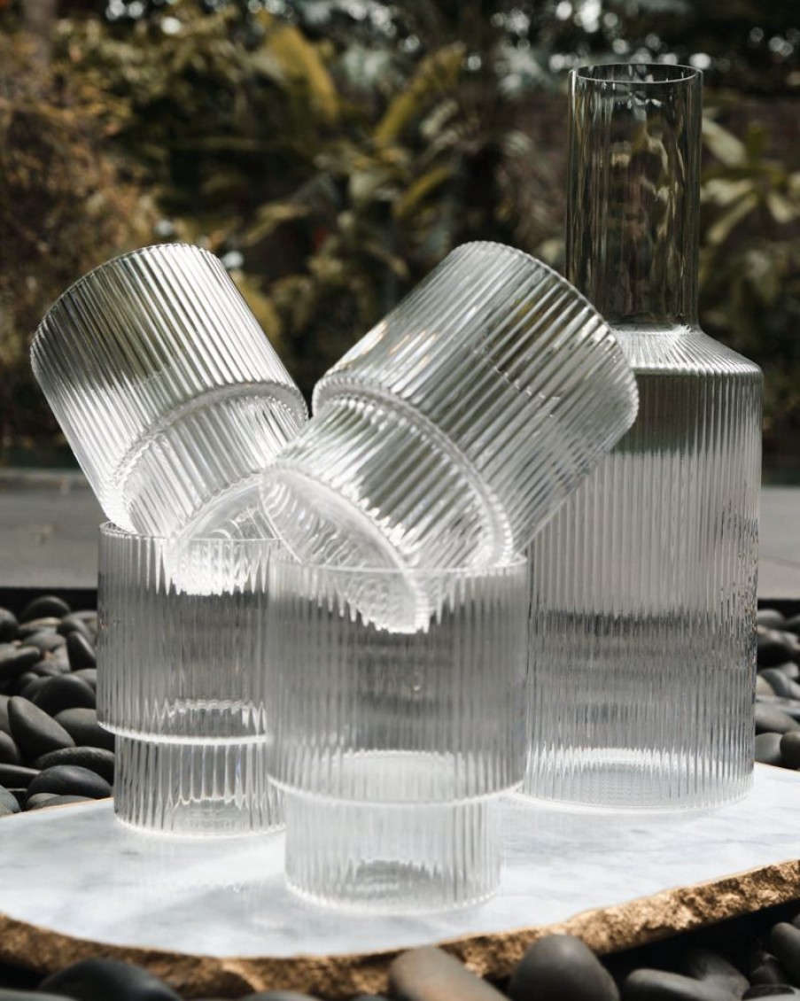 Homewares Crane Living | Costa Ribbed Glass Carafe Set