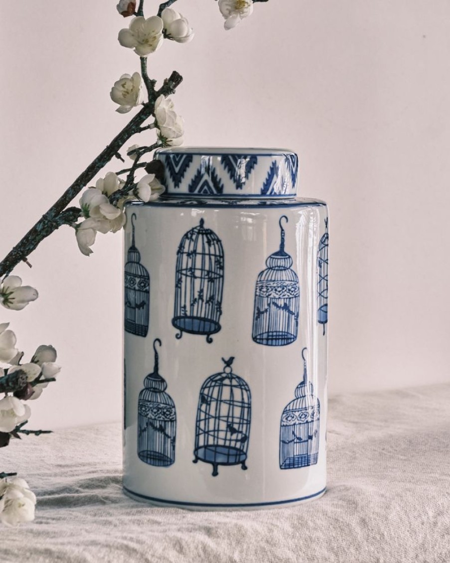 Decor Crane Living | Birdcage Print Jar With Cover - Medium