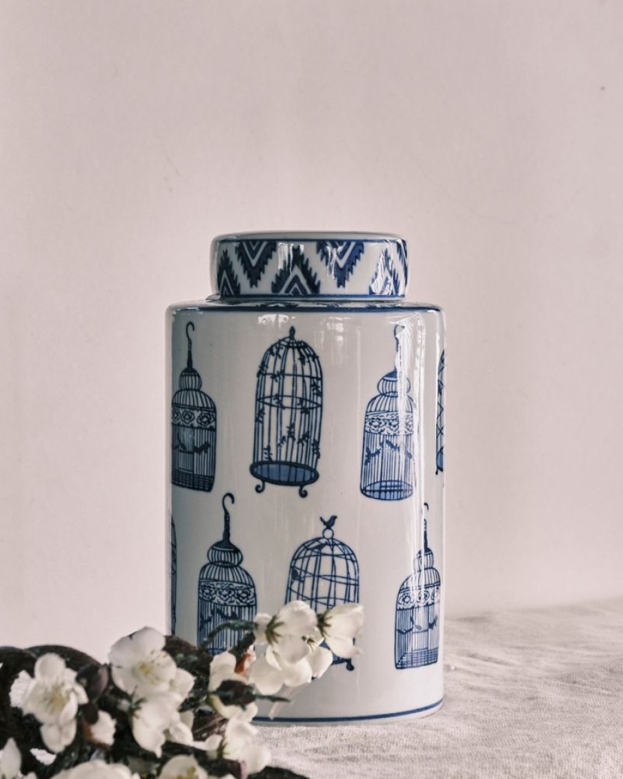 Decor Crane Living | Birdcage Print Jar With Cover - Medium