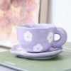 Homewares Crane Living | Summer Daze Purple Flower Cup And Saucer