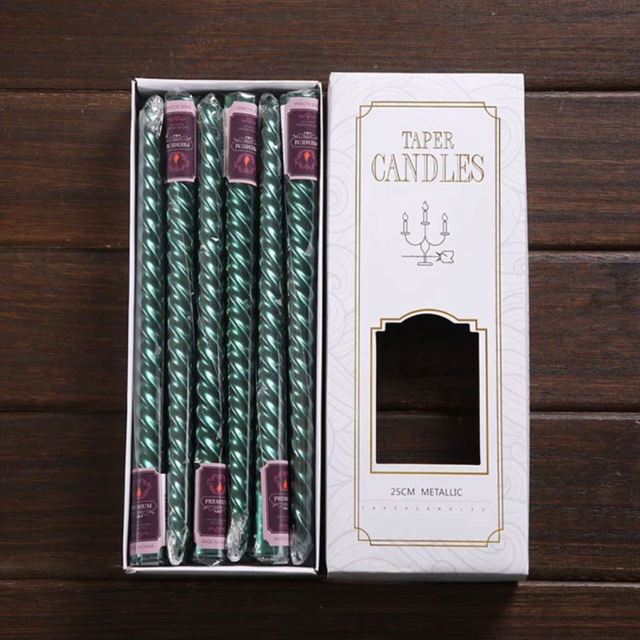 Decor Crane Living | Rina Candle Set - Metallic Green (Set Of 12)