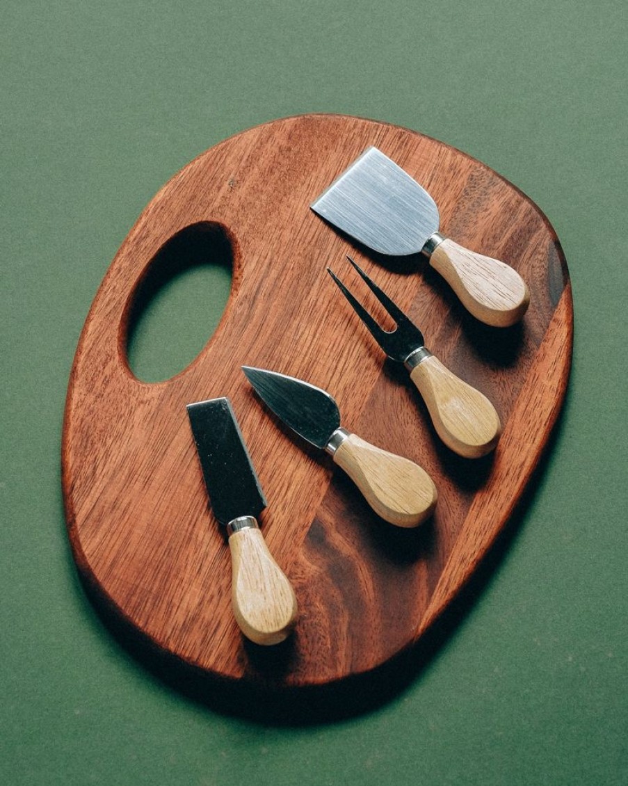 Homewares Crane Living | Oak Wooden Cheese Knives Set