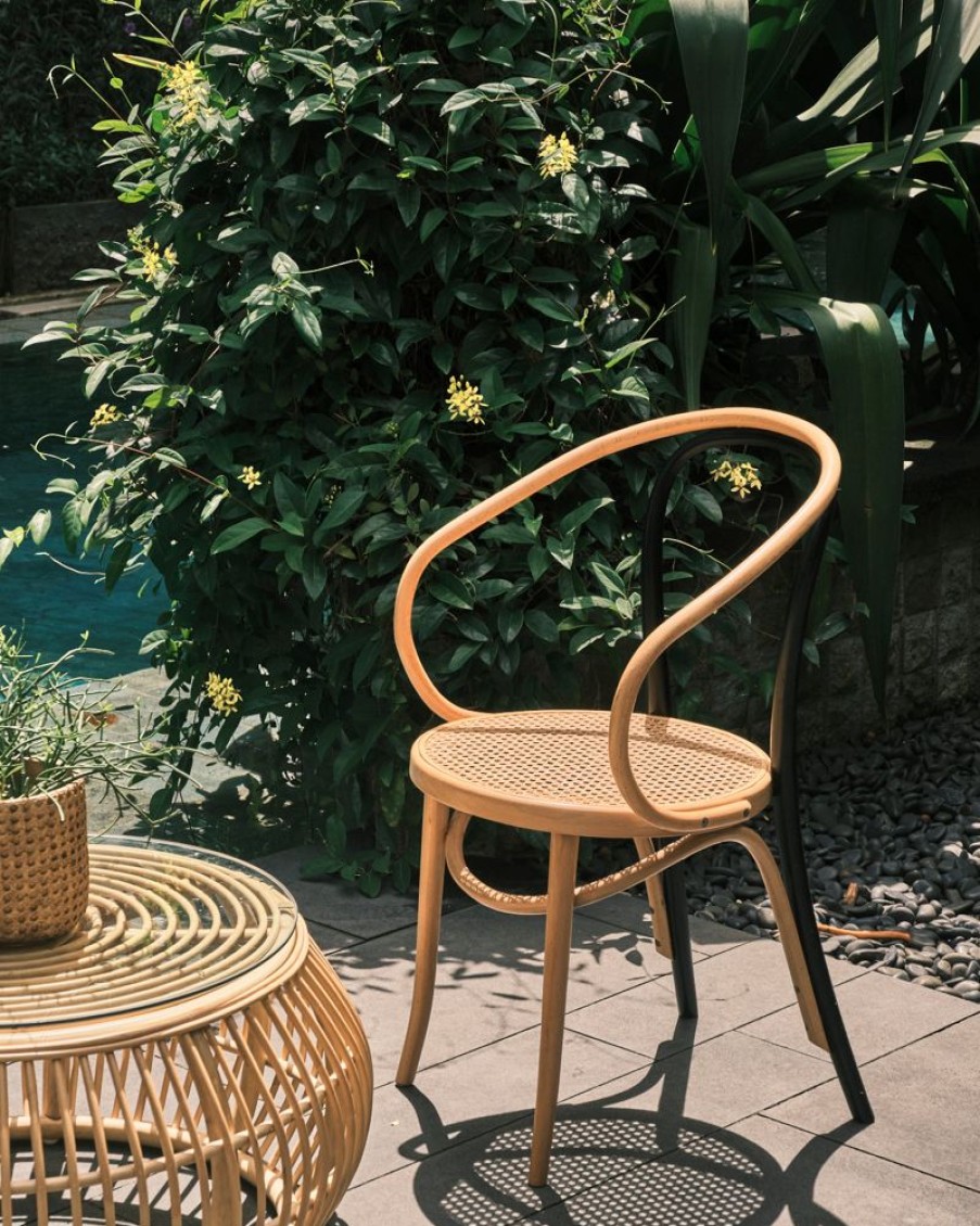 Furniture Crane Living | Bentwood Chair With Arms - Beech And Black With Rattan Seat