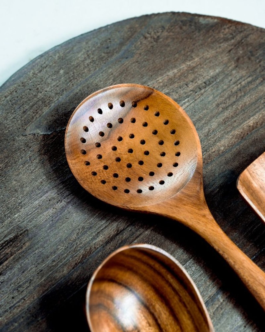 Homewares Crane Living | Teakwood Kitchen Utensils - Perforated Ladle