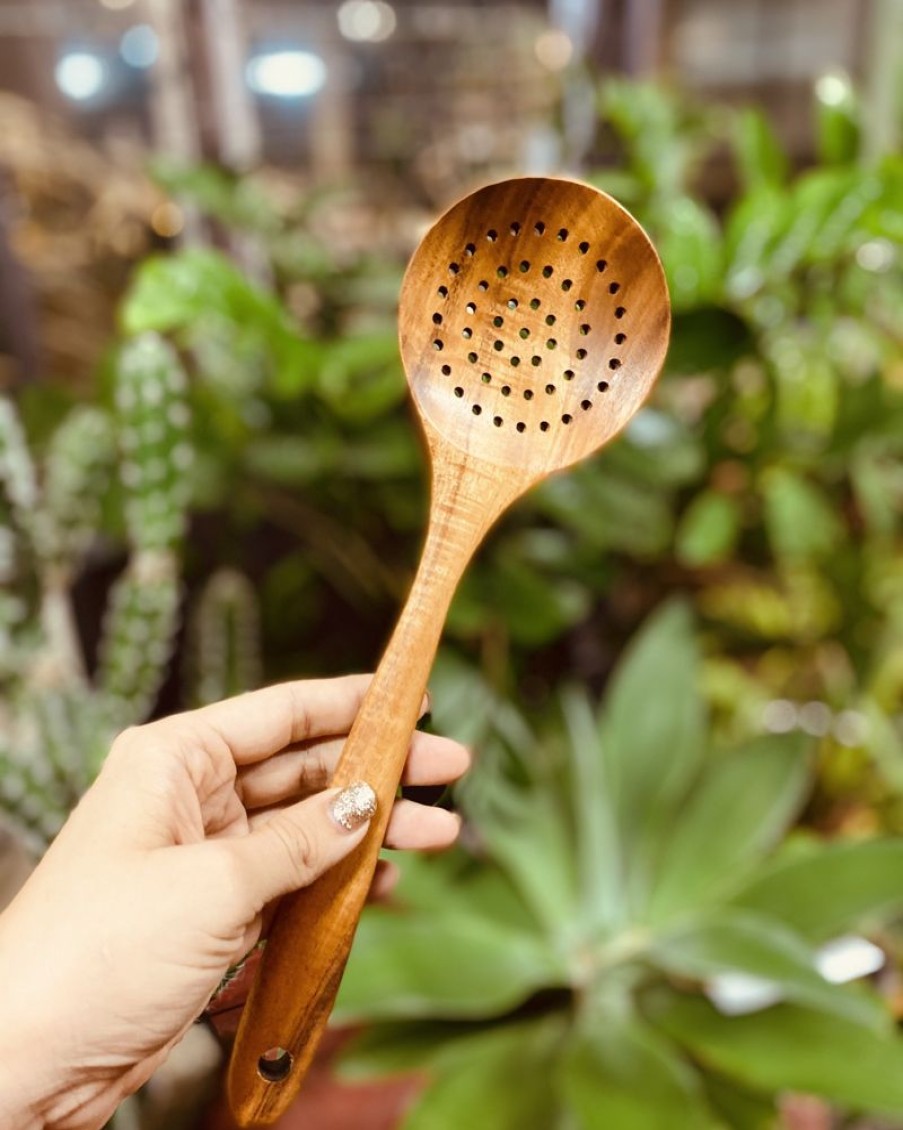 Homewares Crane Living | Teakwood Kitchen Utensils - Perforated Ladle