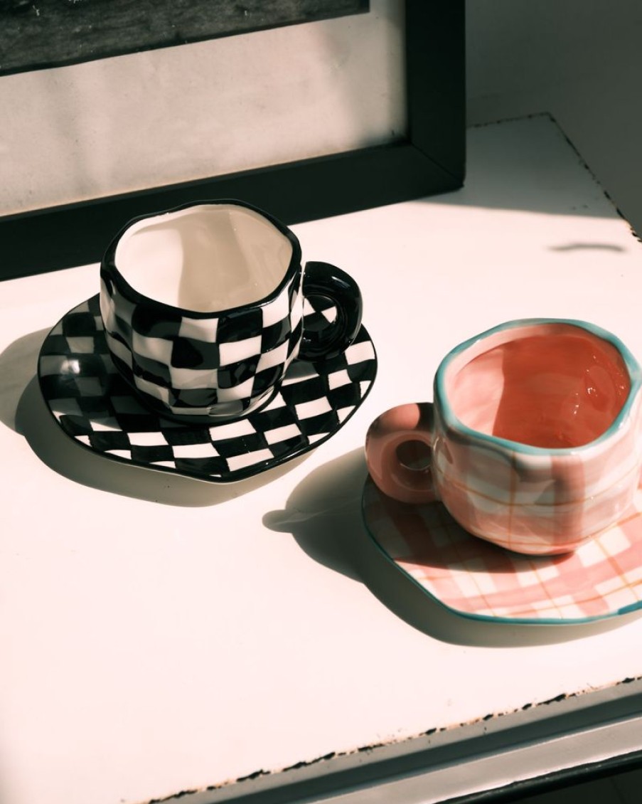 Homewares Crane Living | Summer Daze Checkered Cup And Saucer