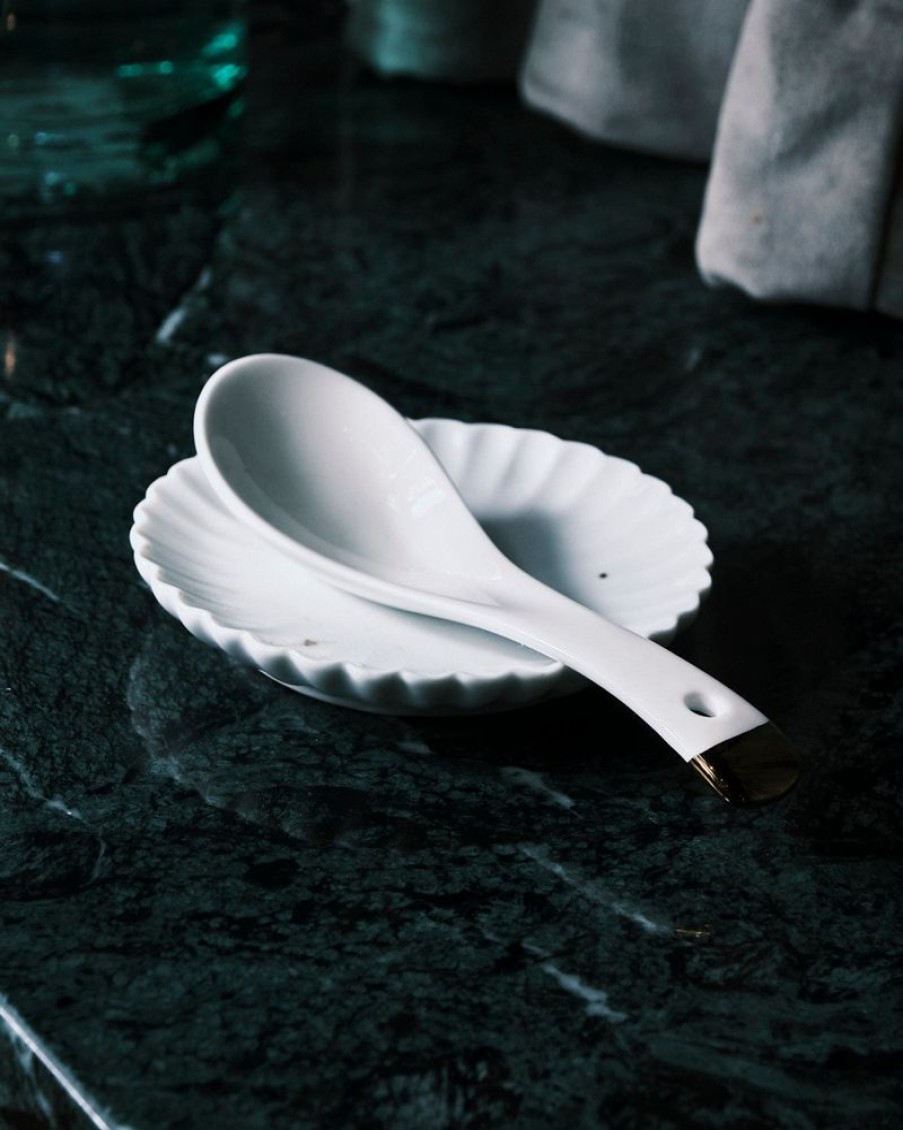 Homewares Crane Living | Kelly Ceramic Spoon With Gold Tip