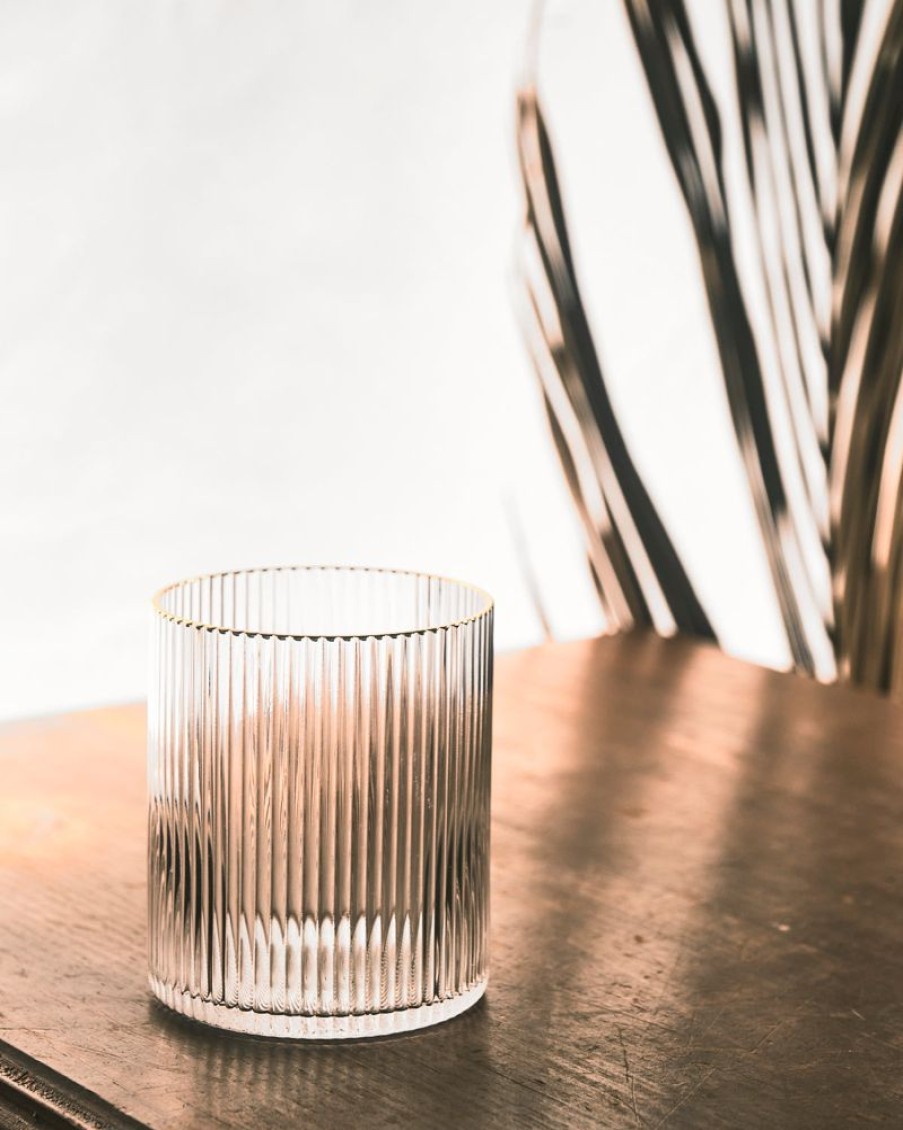 Homewares Crane Living | Aura Gold Rim Ribbed Glass Cup