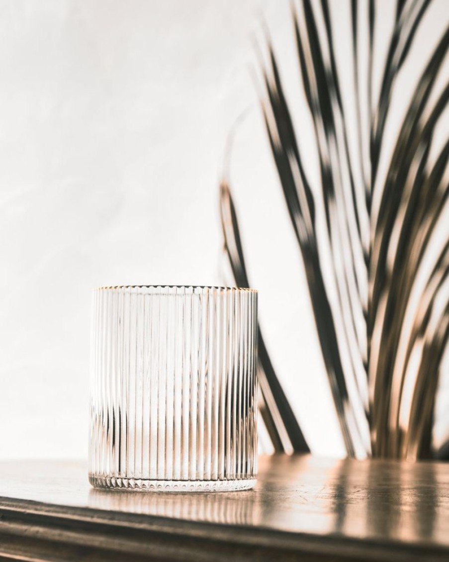 Homewares Crane Living | Aura Gold Rim Ribbed Glass Cup