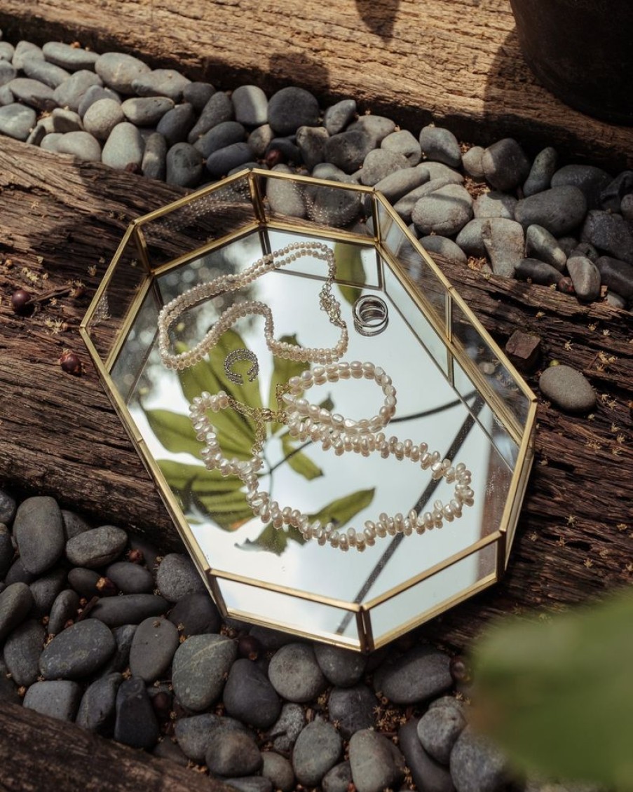 Decor Crane Living | Gold Trim Polygon Mirror Tray